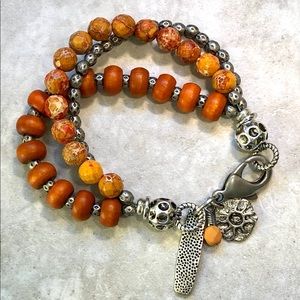 Terra Jasper Wood Pewter Multi Strand Bracelet